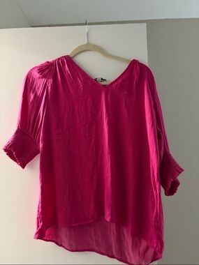 Bright Pink V-Neck Women's Blouse